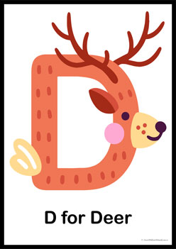 Animal Letter Posters Deer, learning animal letters, matching animals to alphabets worksheets, animal letters display posters