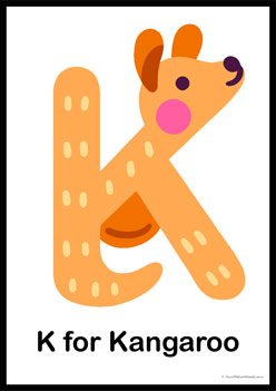 Animal Letter Posters Kangaroo, learning animal letters, matching animals to alphabets worksheets, animal letters display posters