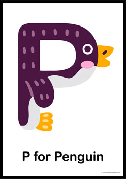 Animal Letter Posters Penguin, learning animal letters, matching animals to alphabets worksheets, animal letters display posters
