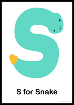 Animal Letter Posters Snake, learning animal letters, matching animals to alphabets worksheets, animal letters display posters