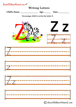 writing letters worksheets Zz Zebra