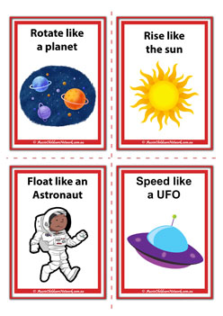 space gross motor movement cards physical development for children space theme