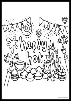Holi Colouring Pages 9,  holi theme colouring pages, holi colouring worksheets for children