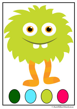monster colour match worksheet, colour recognition, colour matching, halloween theme colour sort