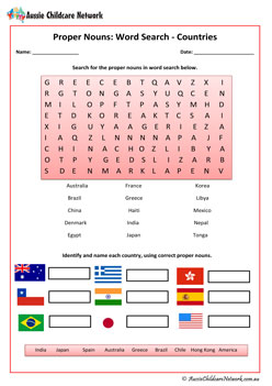 Proper Nouns Countries Worksheet