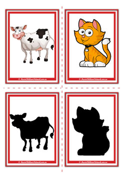 farm animal shadow flashcards cow cat preschool children memory game