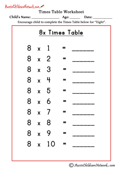 8 times table test
