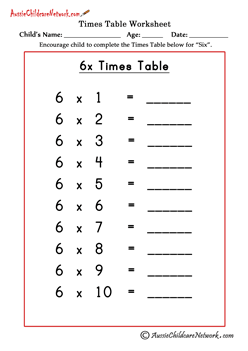 six times tables sheets