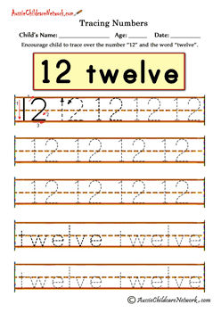 Learning to trace number 12 Twelve