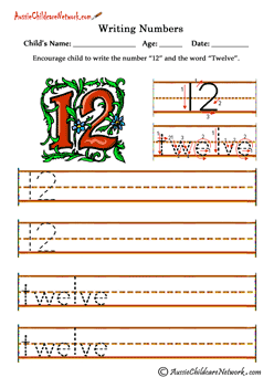 learning write numbers worksheet 12 Twelve