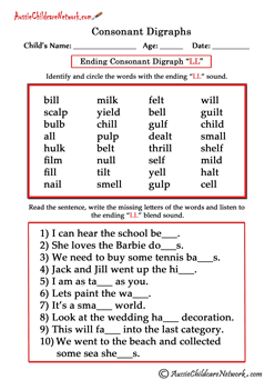 ll blends and digraphs worksheets