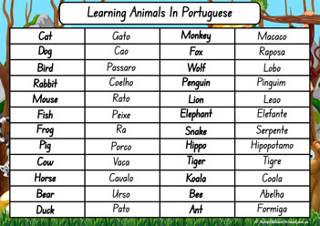 Animals In Different Languages Portuguese