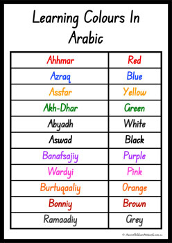 Colours In Different Languages Arabic