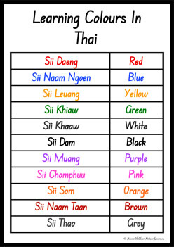 Colours In Different Languages Thai