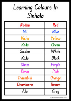 Colours In Different Languages Sinhala