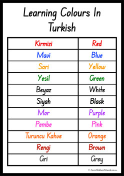 Colours In Different Languages Turkish