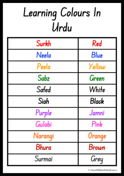 Colours In Different Languages Urdu