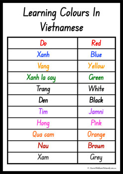 Colours In Different Languages Vietnamese