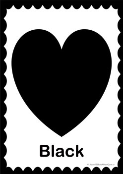 Heart Colours Poster Black, learning primary colours, learning secondary colours, colour displays, valentines day colouring hearts, heats theme colour posters