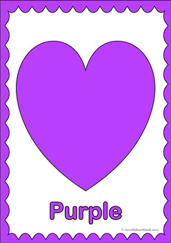 Heart Colours Poster Purple, learning primary colours, learning secondary colours, colour displays, valentines day colouring hearts, heats theme colour posters