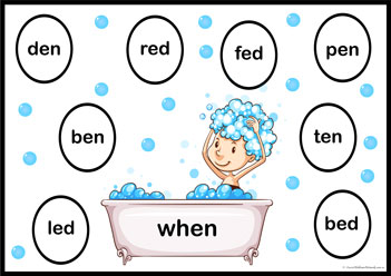 Rhyme Bubbles 10, rhyming word recognition worksheets for preschoolers