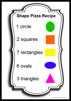 My Shape Pizza Set2, shape pizza worksheet, counting shapes, menu shape pizza, learning shapes and numbers for preschoolers