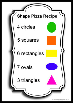 My Shape Pizza Set4, shape pizza worksheet, counting shapes, menu shape pizza, learning shapes and numbers for preschoolers