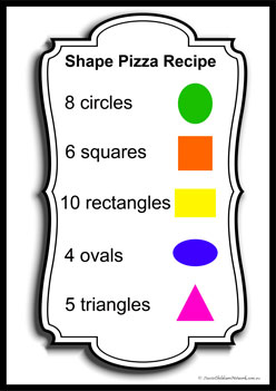 My Shape Pizza Set5, shape pizza worksheet, counting shapes, menu shape pizza, learning shapes and numbers for preschoolers