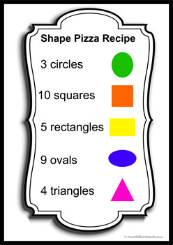 My Shape Pizza Set6, shape pizza worksheet, counting shapes, menu shape pizza, learning shapes and numbers for preschoolers