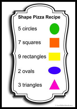My Shape Pizza Set8, shape pizza worksheet, counting shapes, menu shape pizza, learning shapes and numbers for preschoolers