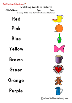 matching words and pictures worksheets