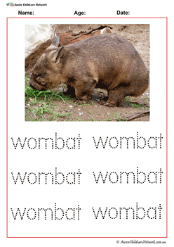 Tracing Names Wombat Australian Animal Worksheet