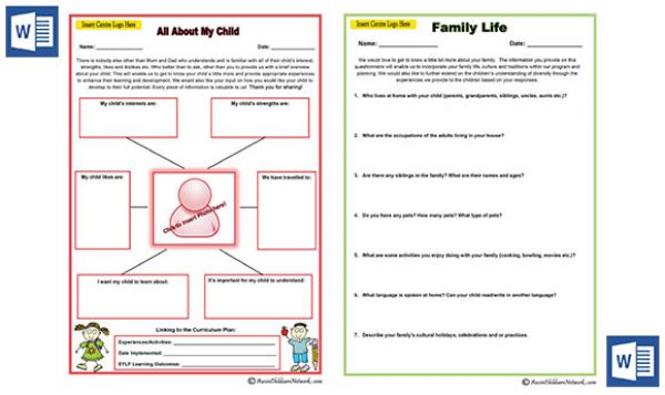 MS Word Version of Family Life & All about My Child Templates