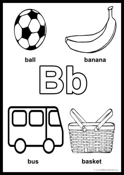 Alphabet Colouring Pages B, learning alphabet worksheets for preschoolers, recognising letters a to z, colouring alphabet pages for children