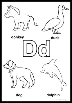 Alphabet Colouring Pages D, learning alphabet worksheets for preschoolers, recognising letters a to z, colouring alphabet pages for children