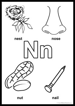 Alphabet Colouring Pages N, learning alphabet worksheets for preschoolers, recognising letters a to z, colouring alphabet pages for children