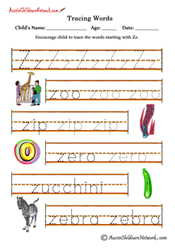Tracing alphabet words worksheets