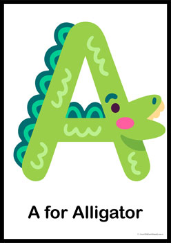 Animal Letter Posters Alligator, learning animal letters, matching animals to alphabets worksheets, animal letters display posters