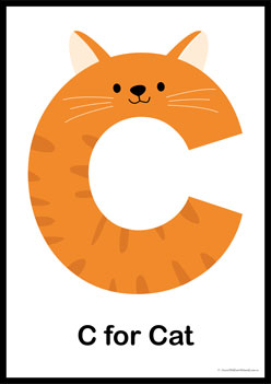 Animal Letter Posters Cat, learning animal letters, matching animals to alphabets worksheets, animal letters display posters