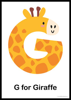 Animal Letter Posters Giraffe, learning animal letters, matching animals to alphabets worksheets, animal letters display posters