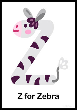 Animal Letter Posters Zebra, learning animal letters, matching animals to alphabets worksheets, animal letters display posters