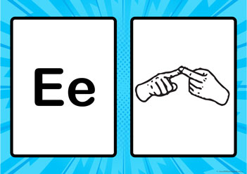Auslan Alphabet Posters E, auslan learning letters for children, australian sign language posters for children