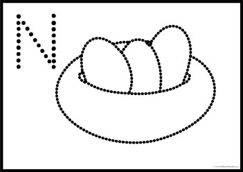 Alphabet Dot Pictures N, letter worksheets for tracing