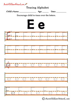 kindergarten worksheets Alphabet E e