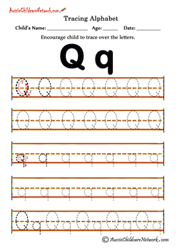 tracing the alphabet sheets Qq