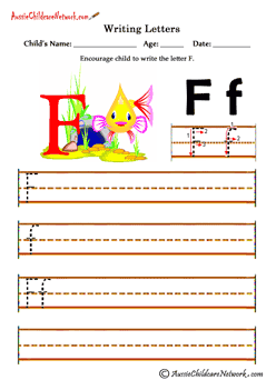 writing alphabet practice Letter F f Fish