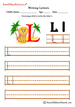 handwriting practice printables Letters Ll Lion