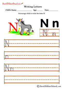 kids printables Letter Nn Donkey Nag