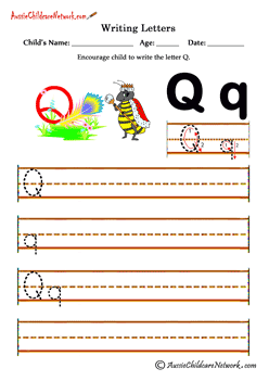 printables for kids Writing Qq queen bee