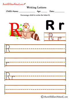 animal theme printables Writing Rr raccoon
